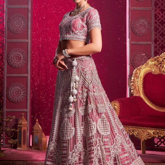 Designer Mauve Pink Bridal Wear Embroidered Lehenga Choli - Picture 5 of 5